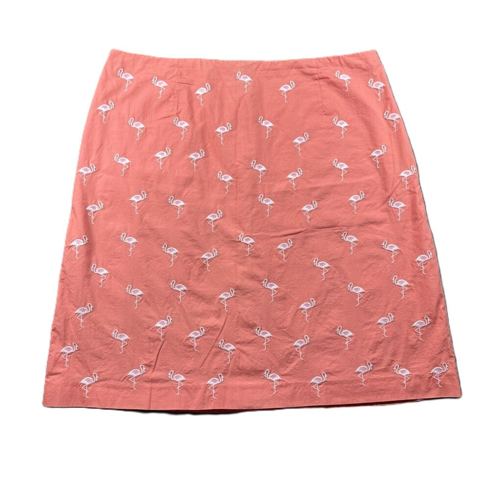 Talbots Women Vintage Skirt Embroidered Flamingo Coastal Coral Size 12 M279